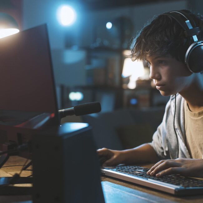 a gamer at his desk